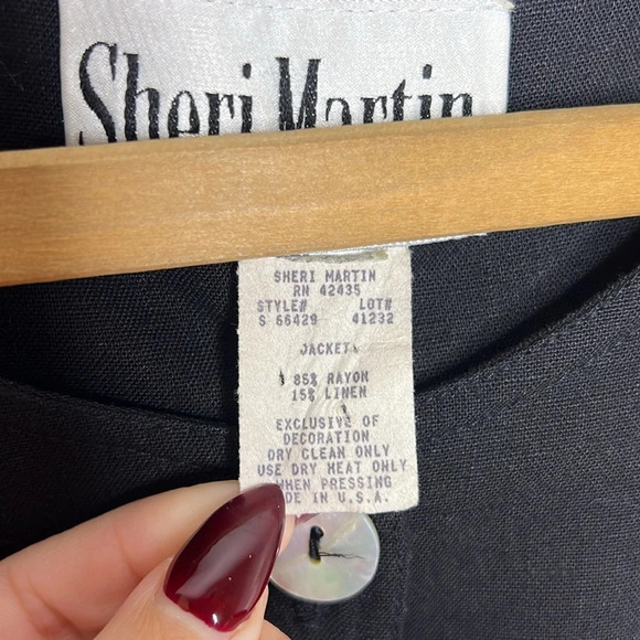 SHERI MARTIN Vintage 90s Linen Blend Floral Embroidered Lagenlook Jacket Blouse - Picture 7 of 9